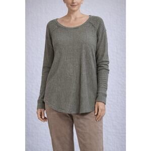 American Eagle Soft & Sexy Plush Waffle Knit V-Neck Top In Olive Green Size S